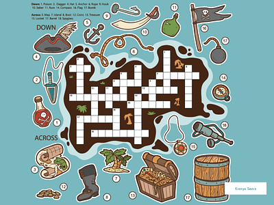 Crossword about pirates, education game for kids