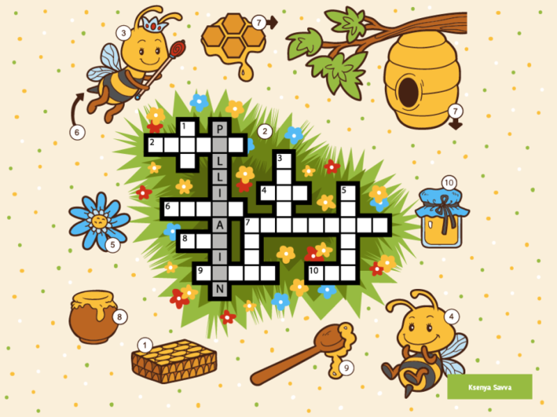 Crossword about honey and bees, educational game for kids activity adobe illustrator animal bee cartoon character children crossword education english for kids game honey illustration language learning nature preschool puzzle vector