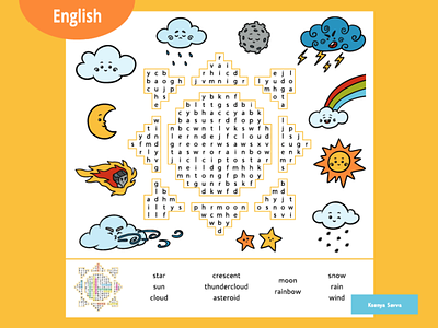 Word search puzzle, cartoon weather items activity adobe illustrator cartoon character children cloud crossword cute english for kids illustration learning preschool puzzle rainbow sky star vector word search worksheet