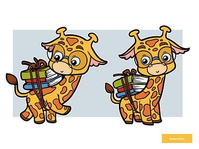 Cartoon cute animal, giraffe and books adobe illustrator africa animal book cartoon character children color cute for kids giraffe illustration learning smart summer vector