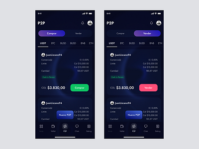 P2P app appmobile bitcoin blockchain btc buy crypto design etherium p2p pear 2 pear sell ui web