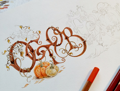 Lettering art "October" art branding colored pencils design drawing hand lettering illustration lettering