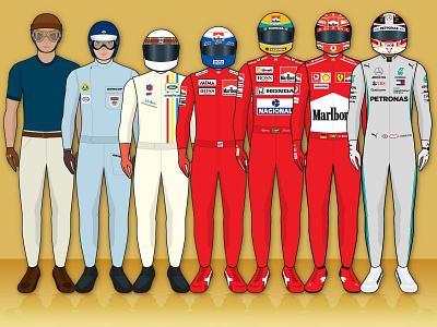 70 Years of Drivers World Champions Poster Detail alain prost ayrton senna basis driver f1 formula 1 illustration jackie stewart jim clark juan manuel fangio lewis hamilton michael schumacher motorsports poster racer racing