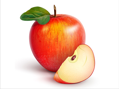 red apple with a slice antioxidant apple design food green illustration realistic red sheet slice sliced