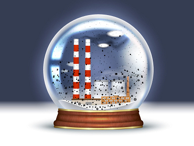 Snow globe ecology black snowflake city concept eco ecological disaster ecology future industrial pipes smoke snow snowball souvenir warning