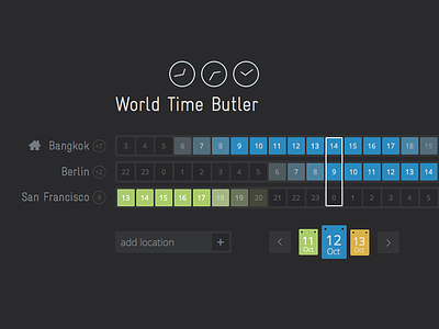 World Time Butler clock interface design ui web design world time