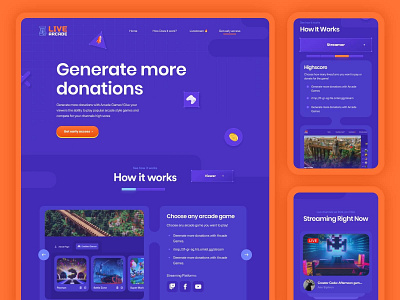 Live Arcade - Landing Page & Web App branding design ui vector website