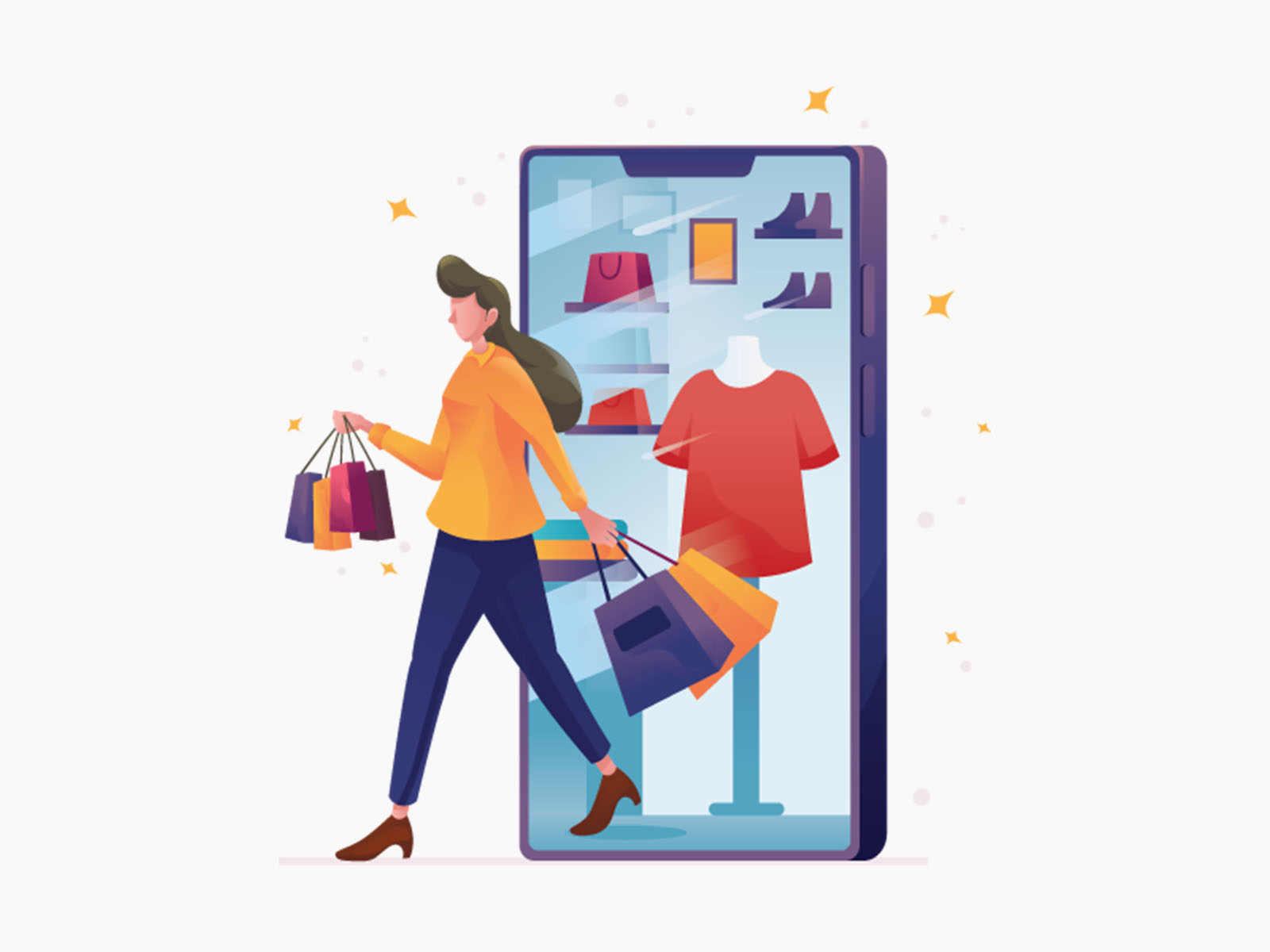 Online Shopping - Illustration character design ecommerce ecommerce app ecommerce business ecommerce shop graphic design graphics illustration online seller online shop online shopping online shopping app online store online store commerce shop app shopping shopping cart vector vector illustration