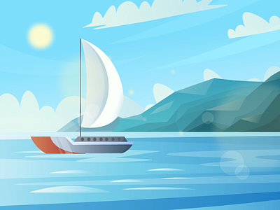 Sea-with-the-ship (day-night-sunset) Scenic Illustrations