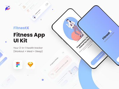 FitnestX - Fitness App UI Kit by Pixel True design freebies fitness app free fitness app free ui kit free ui kits health app meal tracker sleep tracker ui kit workout tracker