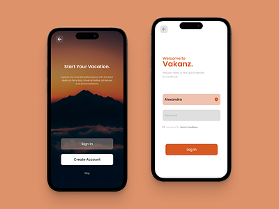 Vakanz - Travel App | Daily UI Challenge 001 (Sign up) app branding typography ui vector