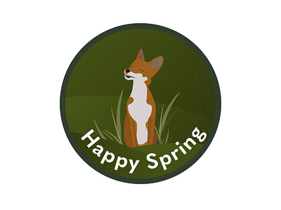 Spring fox cub in a field badge design field fox graphic design illustration illustrator simple spring