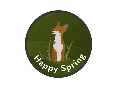 Spring fox cub in a field badge design field fox graphic design illustration illustrator simple spring