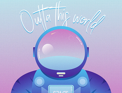 Outta this world! artwork astro astronaut astronomy design flat design illustration illustrator illustrator art lettering mission purple gradient space spaceman spacemission spaceship typographic typography universe vector