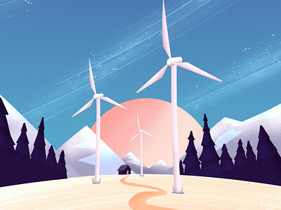 Wind power artwork design energy flat design graphic design illustration illustrator infinite painter landscape nature landscape renewable energy sustainability sustainable vector wind power windmill