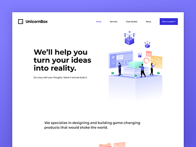 UnicornBox Landing Page clean clean ui design landing page minimalist ui website