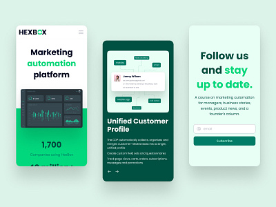 HexBox. Mobile landing page. Adaptive app clean design figma green landing page mobile webdesign website