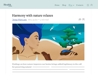 Travel illustration. Woman relax with nature & the seashore