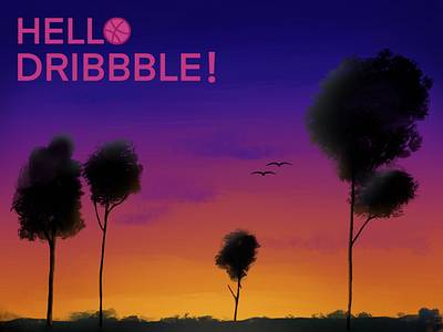 Hello Dribbble applepencil art blue debut drawing firstshot gradient hellodribbble illustration ipad landscape orange painting procreate purple savannah shadow sunrise sunset yellow