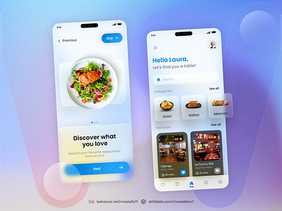 Restaurant Booking App UI Design adobexd branding clean design clean ui design glassmorphism illustration mobile design ui uidesign uiux