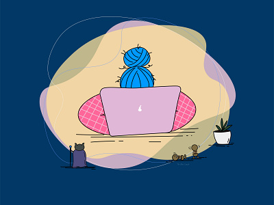 Late Nights of WFH adobe illustrator blue girl illustration illustration pink wfh woman illustration work from home yellow