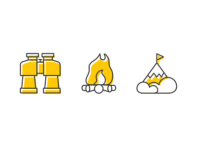 Outdoor Icons binoculars campfire icons illustrator minimal mountain top summit two color