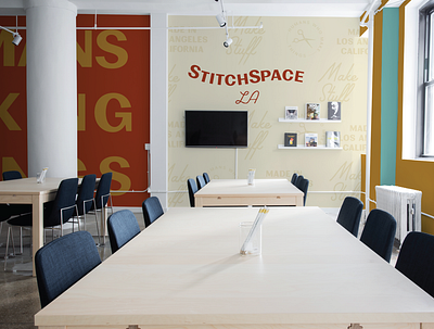 Stitchspace Wall Murals brand design branding branding agency interior design interiors logo logo concept logo design los angeles makers makerspace mural mural design typography wall mural