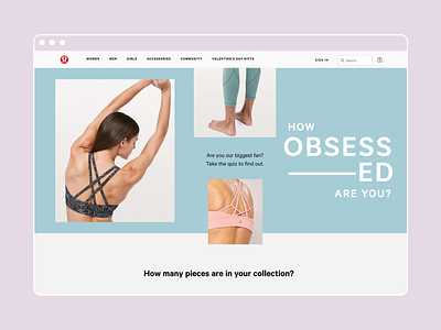 Lululemon 'Obsession' Quiz fitness landing page landing page design quiz quizzes typography web design website wellness