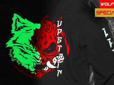 Upstain Wear Wolf Oni Cyberpunk Samurai Glow In The Dark Design branding graphic design logo