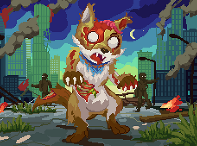 Zombie Fox character city fox pixel pixelart post apocalypse zombie