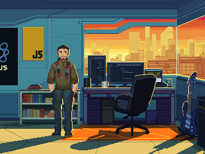 Sci-fi room character design pixel pixelart room scifi sunset