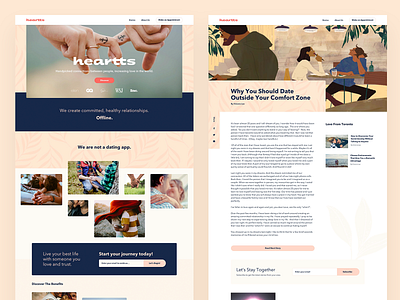 Heartts Dating Site Designs editorial landing page layout typography ui