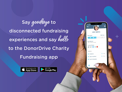 DonorDrive Charity Fundraising App Ads ad app button charity circle donate gradient handwritten logo mobile motion non profit purple qr code software