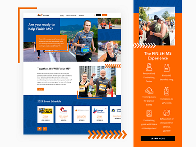 Finish MS Page Layouts arrows charity design donate donordrive fundraise fundraising homepage icons marathon motion non profit run runner site software website