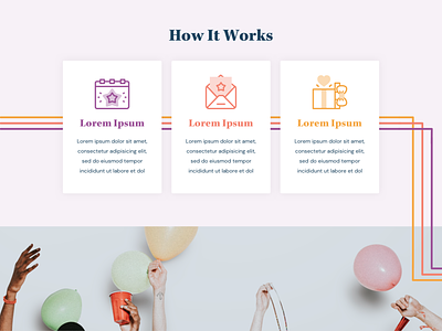 How It Works Birthday Campaign balloon cake icon purple stripe