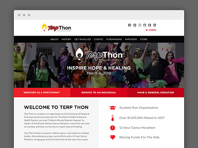 TerpThon Dance Marathon Homepage charity dance donate fundraising homepage marathon non profit site ui ux website