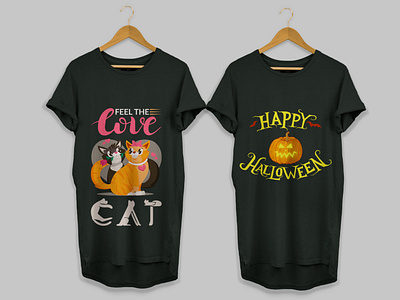 Halloween T-Shirt And Feel The Cat Love Shirts Design cat cats love free download free psd graphic design halloween halloween design halloween party happy human illustration lover print design printing design shirt t shirt vector