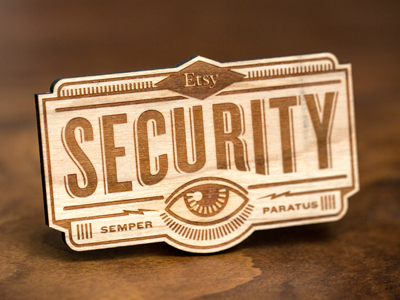 Security Badge etsy eye illustration laser cut typography wood