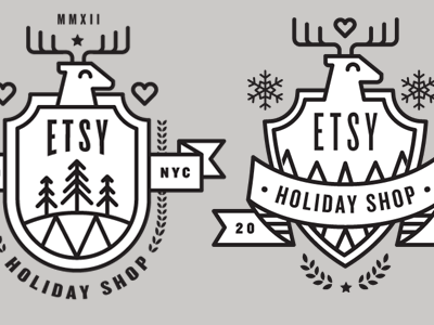 Holiday Shop Badge badge christmas etsy holiday illustration knockout lineart logo reindeer shield