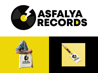 Asfalya Records Logo Design black branding graphic design icon identity illustrator logo design logos music record label records yellow