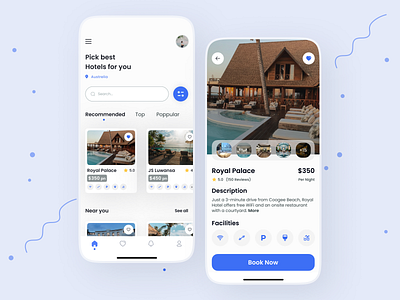 Hotel Finding App 🏨 appdesign blue bookingapp finding app flat hotel booking app hotelapp interface minimal mobile ui uidesign white