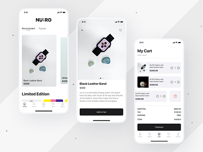 Watch Shopping App UI ⌚ 2020 appdesign black design flat interface minimal shoppping app trending ui design uiux watch app white