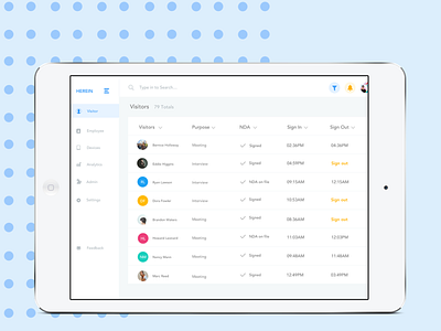Here-in Visitor System app design dashboad dashboard ui visitor