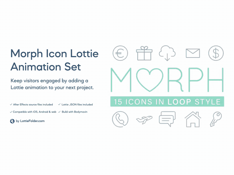 Lottie Morph Icon collection animation icon icon set lottie lottie animations morph morph animation morphing vector animation