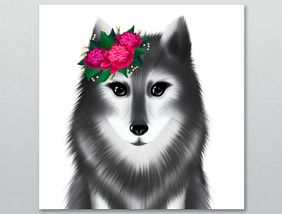 wolf with flower animal book book illustration character character design children cute fairytale illustration illustrator wolf