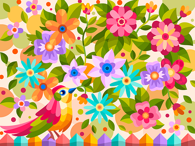 Bird and flowers art artwork bird cartoon cartoon illustration coloringbook design digital draw drawing flat