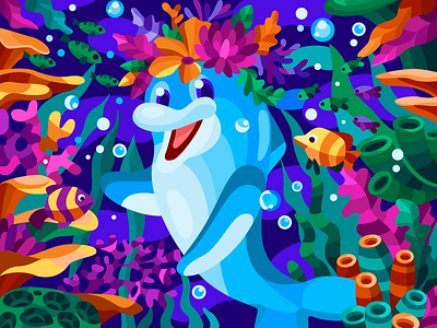 Hello from underwater art artist artwork cartoon cartoon illustration coloringbook design digital digital art digitalart dolphin draw drawing fish flat illustration vector vectorart vectors