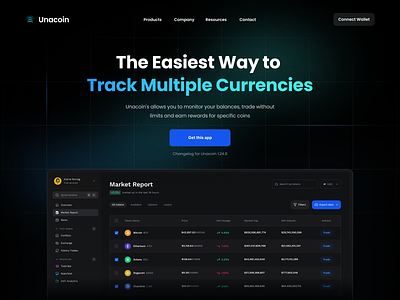 Unacoin - Crypto Exchange bitcoin clean crypto cryptocurrency currency dark dark mode data exchange finance hero header landing page marketplace minimal money table trading typography ui wallet