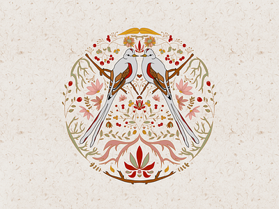 Birds of a Feather - Symmetrical Folk Art by Julia Barry