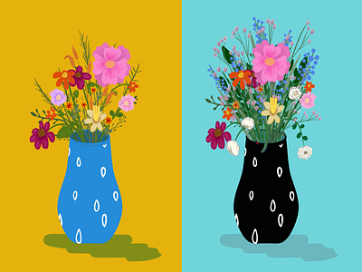 Hand-drawn wildflower bouquets in painted vases - Julia Barry bouquet bright colorful design digital drawing digital ink digital ink drawing flowers hand drawn hand drawn hand painted hipster hopeful illustration illustrator ink drawing julia barry spring vase wildflowers